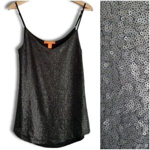 JOE FRESH / New Sequined Front Mixed Media Tank Top Black Sz XS